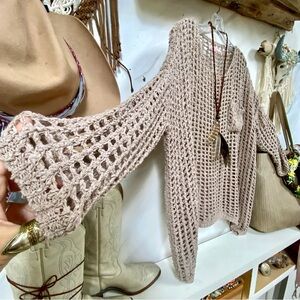 Trendy net/mesh boho semi sheer sweater w resort vacay shabby chic vibe